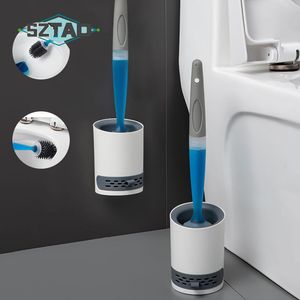 Toilettenbürstenhalter SZTAO Silikon-Toilettenbürste Wandmontierte Reinigungswerkzeuge Nachfüllflüssigkeit Keine toten Ecken Toilettenbürste Home Badezimmerzubehör-Set 230629