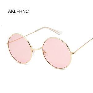 Solglasögon ramar retro runda rosa kvinnliga märkesdesigner solglasögon för legering spegel kvinnlig de sol svart 230629