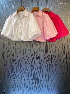 Женские блузки 2023 Женская мода Фонарь с коротким рукавом Сексуальная повседневная милая рубашка Топ 0521