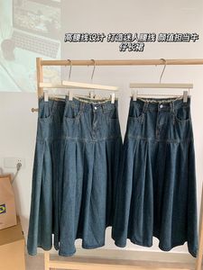 Röcke Frauen Blau Lange Jean Rock Vintage Y2k Koreanische Stil A-linie Denim Chic Harajuku Casual Mode Sommer 2023 Kleidung