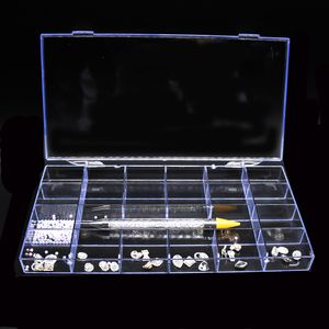 Nagelkunst-Dekorationen, 21 Gitter, Diamantglas, AB-Kunststoff-Aufbewahrung, große Größe, Nagelkunst-Dekorationswerkzeuge, Perlen, Schmuckschatulle, Etui, Organizer, Halter-Set 230629