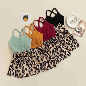 Clothing Sets Lioraitiin 16Years Toddler Baby Girl Summer Romper Sleeveless Solid Patchwork Leopard Jumpsuit 4Colors J230630