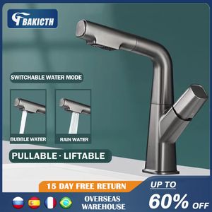 Banyo Lavabo Bataryaları Bakicth Siyah Lavabo Bataryası Banyo Pull Out Asansör Pirinç Mikser Dokunun Soğuk Su 360° Kaldırma Yukarı ve Aşağı Banyo Lavabo Bataryası 230629