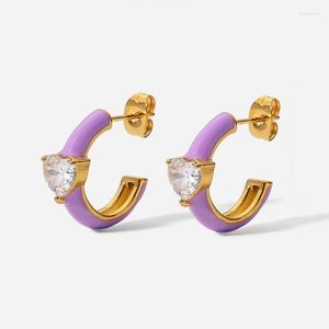 Stud Earrings 2023 Trend Stainless Steel For Women White Heart Cubic Zirconia Dripping Oil Luxury Jewelry Gifts