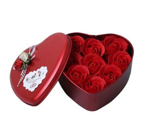 Party Favor Valentines Day Gift 9 Rose Soap Blommor doftande Bath Body Petal Foam Artificial Flower Diy Home Decoration C133