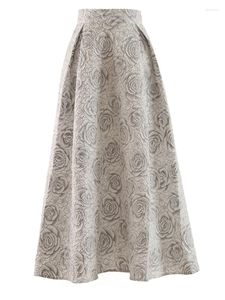 Spódnice o wysokim talii szary kwiatowy Jacquard A-Line Half-Line spódnica kobiety luźne dopasowanie swobodna moda Sprężyna jesień 2023 H372