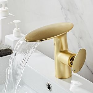 Badezimmer-Waschtischarmaturen, Waschbecken-Wasserhahn, Bürste, Gold/Weiß/Schwarz/Chrom, Messing, einzigartiges Design, Mischbatterie und Kaltwasser-Wasserfall