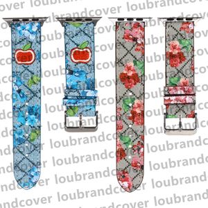 G Designer Watch Band Smart Straps para apple watch band ultra 38mm 44mm 45mm iwatch band series 8 9 4 5 6 7 Strap Luxury Leather Print Blue Bracelet ap watchband