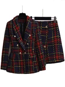 Zweiteiliges Kleid, Damen-Business-Anzug, 2-teilig, Tweed-Blazer, Jacke, Mantel und Rock, kariert, zweiteiliger Anzug, Mantel, Mini-Tweed-Rock 230629