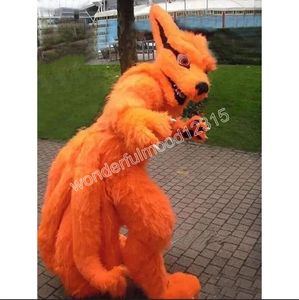 Orange Fur Husky Fox Dog Leather Jacket Mascot Costumes Carnival Hallowen Gifts Unisex vuxna Fancy Party Games Outfit Holiday Outdoor Advertising Outfit Suit