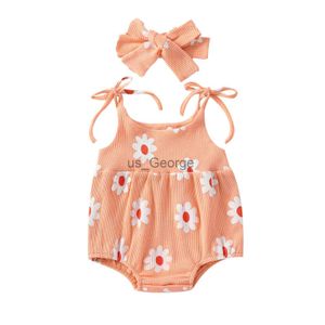 Set di abbigliamento FOCUSNORM 024M Toddler Baby Girl Cute Pagliaccetto Set Summer Floral Print Bandage Tute senza maniche Stretch Headband J230630