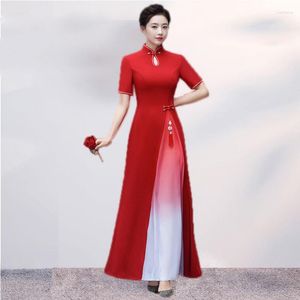Ethnic Clothing 2023 Vietnam Ao Dai Qipao Traditional Chinese Retro Cheongsam Dress Women Elegant Party Gradient Vintage