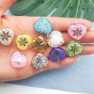 Charms 10PCS Resin Love Pingente Colorido Pó Solto Floco de Neve Chaveiro Pulseira Brincos Faça Você Mesmo Feito à Mão Artefato Materiais