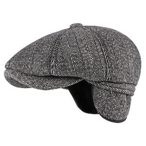 HT3336 Autumn Winter Tjocka varma män Male Vintage Wool Beret Hat pappa farfar Ivy Octagonal Newsboy Flat Cap