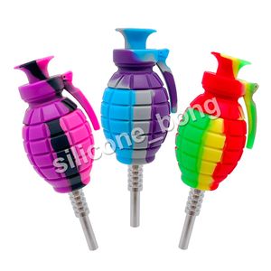 Muliti Color Grenade Shape Oil Burner Pipe Silicone Nectar Collector 14mm Joint With GR2 Titanium Nails Silicone Caps Oil Rigs