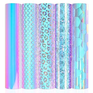 Window Film 5pcs 12"X10" Bundle Holographic Opal Adhesive Craft Vinyl Making Sign Pattern for Car Wall Glass Cards Decoration DIY for Cricut 230629