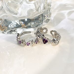 Anéis ajustáveis de estrela de cristal vintage moda brilhante irregular roxo strass anel de casal mulheres homens amante Y2k jóias 2023