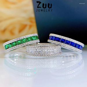 Cluster Rings 2023 925 Sterling Silver Emerald Sapphire High Carbon Diamond Wedding Ring Ladies Boutique Jewelry