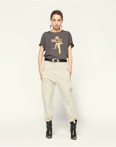 Pulôver Isabel Marant Designer 21ss verão novo feminino europeu e americano I M estampa alfanumérica manga curta de bambu T-shirt quatro cores em