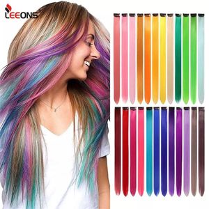 Synthetic Wigs Leeons Hair With Clips Heat Resistant Straight Color Colored Black Clip Womens 12GPcs 230630