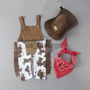 Set di abbigliamento 3PCS Toddler Baby Boy Girl Set di vestiti Carnevale Fancy Dress Party Costume Cowboy Outfit Pagliaccetto HatSarf Sets J230630