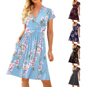 Casual Dresses Dress Contrast Colorblock Note Print Tied Front V Neck High Waisted A Tunics For Women Woman Work