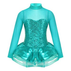 Crianças Meninas Lantejoulas Brilhantes Tule Emenda Traseira Figura Patinação no Gelo Patinação Bailarina Dança de Balé Collant Vestido Tutu335f