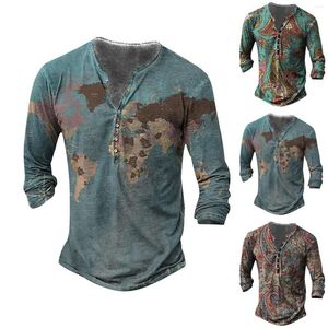 Herren T-Shirts Herren Sommer Mode Casual Fasten 3D Digitaldruck Hemd Langarm Top