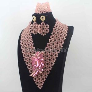 Collana Orecchini Set Chunky Statement Bib Peach Pink Bridal Women Jewelry African For Wedding HD8205