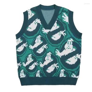 Men's Vests Men Sweater Vest Cartoon Loose Oversized Knitted Sweaters Man Jumper Chic Casual V-neck Korean Clothes Streetwear