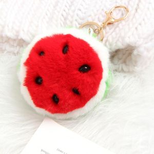 Keychains Cute Watermelon Key Chains Puffy Pompom Handmade Soft Fur Pendant For Bag Decoration Car Jewelry Ornament Kids Toy