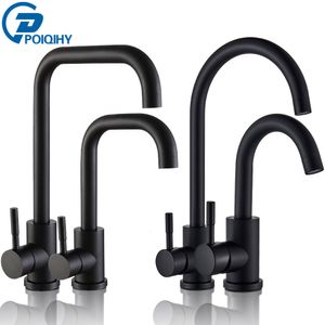 Bathroom Sink Faucets POIQIHY Matte Black Bathroom Faucet Basin Black Sink Mixer Taps Single Lever Kitchen Faucet Cold Water Basin Mixer Crane 230629