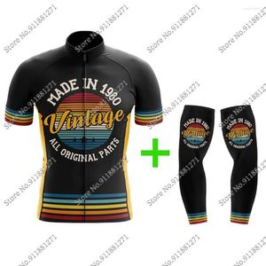 Racingjackor anpassade år vintage retro cykling tröja armarna lereeves arm varmare väg cykelskjorta cykeltoppar mtb slit uniform maillot