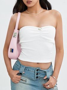 Damen-Tanks, sexy, trägerloses, gerüschtes Bandeau-Crop-Top für Damen – ärmelloses, figurbetontes Tube mit einfarbigem Design, perfekt für Y2K