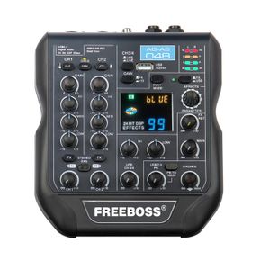 Mixer de placa de som grátis, mini 24 bits, 192khz, 99 dsp, efeito bluetooth, usb, gravação estéreo, 48v, transmissão de energia fantasma agas04b