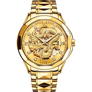 Other Watches OLEVS for Men Gold Automatic Mens Dragon Skeleton Mechanical Luxury Business Tungsten Steel Male Wristwatch 8840 230625