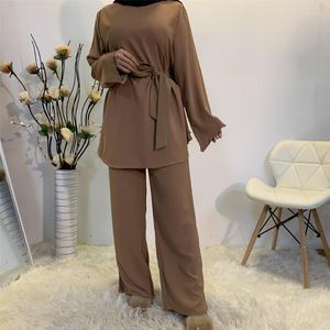 Ethnische Kleidung Eid Dubai Abaya Türkei Muslimische Mode Kleid Sets Islam Frauen Zwei Stücke Set Tops und Lange Hosen Weibliche kaftan