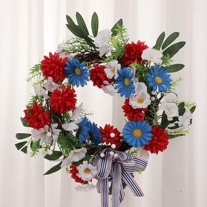 Dekorativa blommor American Independence Day Party Scene Layout Wreath Pendant Stor Garland Decoration Door Hanging