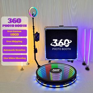 Automatic Glass Stage Lighting 360 Photo Booth with Portable Flight Case Red Carpet Led Mirror Glass 360 PhotoBooth 100cm video Booth Wedding