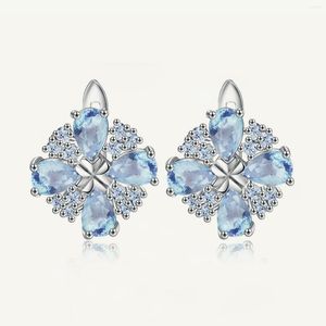 Kolczyki stadninowe klejnot balet 4.71ct naturalny niebo niebieski kwiat topazowy dla kobiet 925 srebrny srebrny biżuteria luksusowy bijouterie