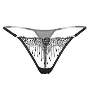 Sexy Women Lace Thongs and G Strings Pink Underwear Transparent Women Panties Tassels Erotic Low Waist Crotchless Lingerie Und264o