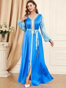 Roupas Étnicas Mulher Caftan Marroquino Feminino Jalabiya 2023 Festa Muçulmana Islâmica Vestido Dubai Abaya Bead Satin Kaftan Luxo Turquia