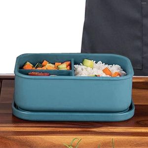 Dinnerware Sets Silicone Bento Box 3 Compartments Adult Lunch Containers Stackable Boxes With Cover For Fruit