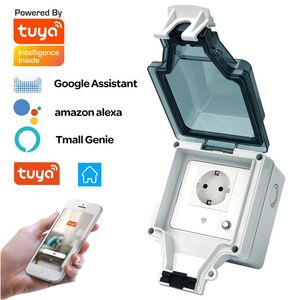 Zasłony Tuya inteligentne na zewnątrz wodoodporne gniazdo WIFI Electrical Plug Multi Country Type Timer Timer Sterowanie aplikacji Alexa Smart Life