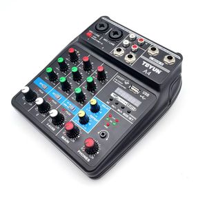 Mixer profissional de 4 canais, mixer de áudio, console de mixagem de som, amplificador, bluetooth, gravação usb, computador 48v phantom power delay repaeat