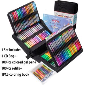 Conjunto de canetas esferográficas de gel colorido 100 cores para desenhar, pintar, esboçar, 0,5 mm, cor brilhante, esferográfica, material de escritório escolar 040301 230629