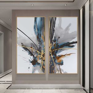 Other Home Decor DDHH Modern Abstract Blue Gray Gold Line Canvas Art Paintings For Living Room Bedroom Posters Prints Poster Home Decor R230630