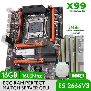 Moderbrädor Atermiter X99 Turbo Motherboard Combo Kit Set Xeon E5 2666 V3 LGA 2011-3 CPU 4PCS X 4GB 16GB 1600MHz DDR3 Memory Reg ECC Rammot