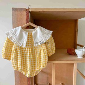 Conjuntos de roupas de bebê manga longa macacão xadrez recém-nascidos meninas macacão primavera 03T roupas de algodão infantil roupas J230630