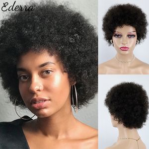 Parrucche sintetiche AFRO Remy Short Kinky Curly Wave Capelli umani brasiliani Off Parrucca di colore marrone nero per le donne con BangFringe 230630